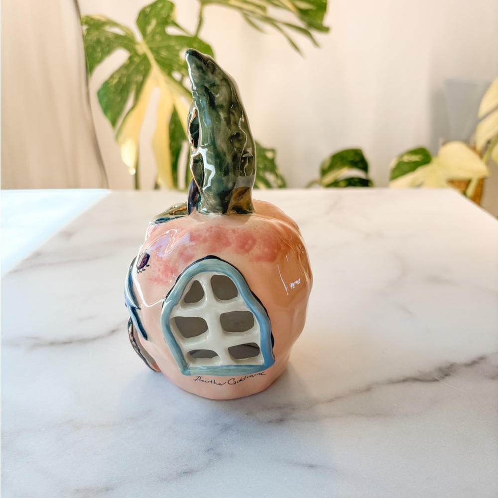 Blue Sky Peach and Green Ceramic Candle Holder - Picture 4 of 8